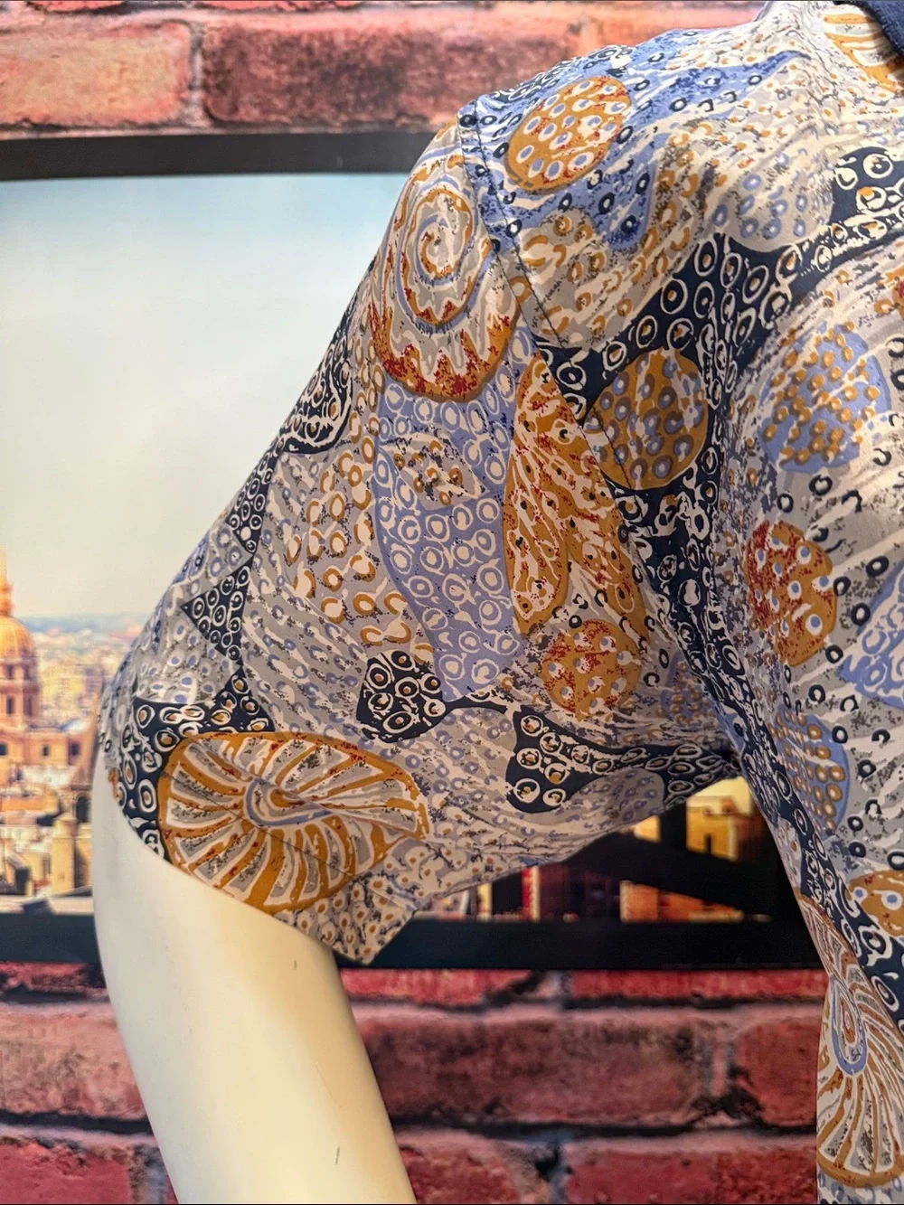 SUMMA Silk Shirt in Navy and Gold Paisley Print